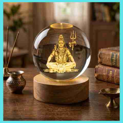 TinyTrenz Mahadev 3D Crystal Ball Lamp with LED Base Spiritual Lamp | Shiv Ji 3D Lamp Night Lamp (8 cm, Crystal) - Image 2