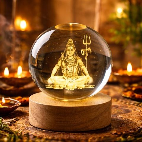 TinyTrenz Mahadev 3D Crystal Ball Lamp with LED Base Spiritual Lamp | Shiv Ji 3D Lamp Night Lamp (8 cm, Crystal) - Image 6