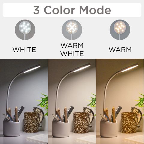 WEIRD WOLF 3 Colour Mode Rechargeable, Flexible Gooseneck LED Study/Desk Table Lamp (35 cm, White) - Image 3