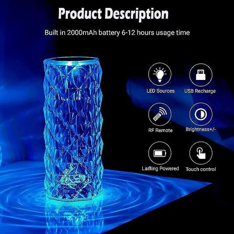 JAMBU Crystal Diamond Table Lamp 16 Color Changing LED Lights Night Lamp (22 cm, Multicolor) - Image 8