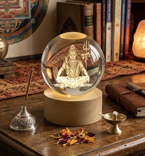 TinyTrenz Mahadev 3D Crystal Ball Lamp with LED Base Spiritual Lamp | Shiv Ji 3D Lamp Night Lamp (8 cm, Crystal) - Image 5