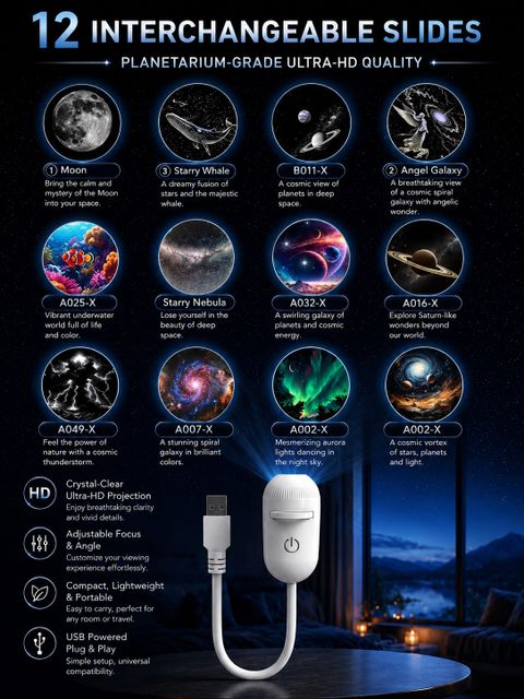 FLORASTICK Galaxy Projector Light 12 Slide USB Portable Night Lamp - Image 3