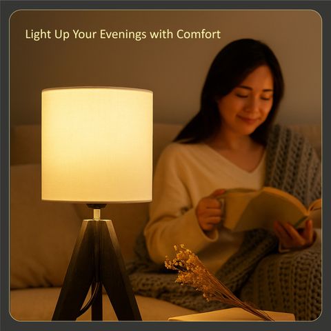 LUZLANE Tripod Space Saving Modern Decorative Bedside Cute Lamp with Beige Linen Shade Table Lamp (36.3 cm, beach, Black) - Image 6