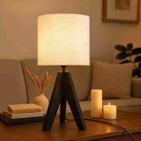LUZLANE Tripod Space Saving Modern Decorative Bedside Cute Lamp with Beige Linen Shade Table Lamp (36.3 cm, beach, Black) - Image 5