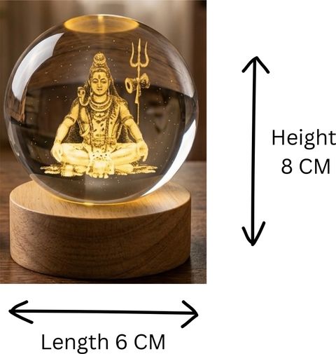 TinyTrenz Mahadev 3D Crystal Ball Lamp with LED Base Spiritual Lamp | Shiv Ji 3D Lamp Night Lamp (8 cm, Crystal) - Image 3