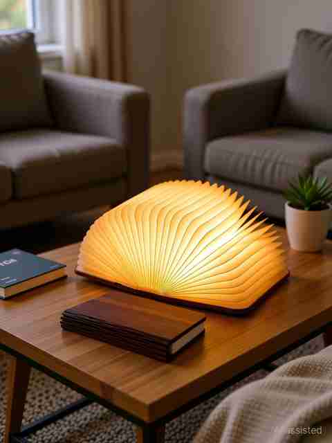 Arion Solution Foldable Book Lamp USB Rechargeable Soft LED light â¦ Table Lamp Table Lamp (15 cm, Walnut Wood Color) - Image 3