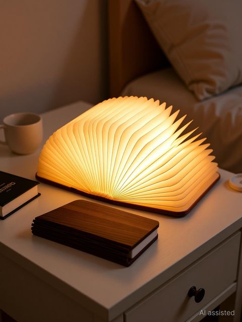 Arion Solution Foldable Book Lamp USB Rechargeable Soft LED light â¦ Table Lamp Table Lamp (15 cm, Walnut Wood Color) - Image 4