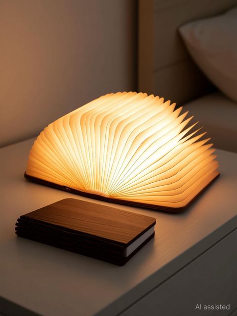 Arion Solution Foldable Book Lamp USB Rechargeable Soft LED light â¦ Table Lamp Table Lamp (15 cm, Walnut Wood Color) - Image 5