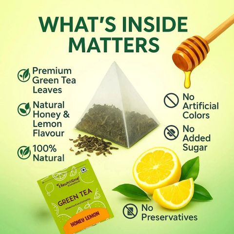 NeutriOne Honey Lemon for Weight Loss | Premium Green Tea Leaves |Vitamin C & Antioxidants Honey, Lemon Green Tea Bags Box (4 x 25 Bags) - Image 4