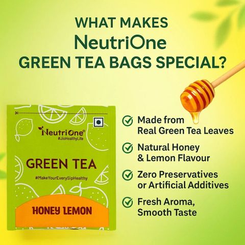 NeutriOne Honey Lemon for Weight Loss | Premium Green Tea Leaves |Vitamin C & Antioxidants Honey, Lemon Green Tea Bags Box (4 x 25 Bags) - Image 8