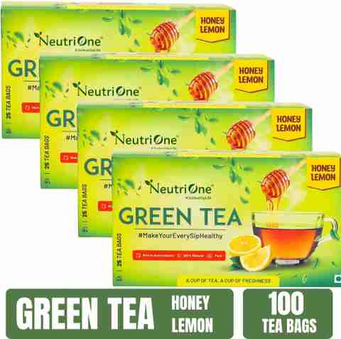 NeutriOne Honey Lemon for Weight Loss | Premium Green Tea Leaves |Vitamin C & Antioxidants Honey, Lemon Green Tea Bags Box (4 x 25 Bags) - Image 3