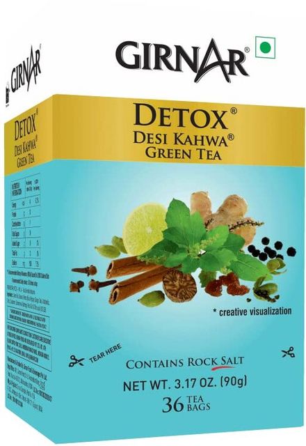 Girnar Detox Green Tea Desi Kahwa Pack of 2 Herbs Green Tea Bags Box (2 x 36 Tea Bags) Spices, Herbs Green Tea Bags Box (2 x 90 g) - Image 4
