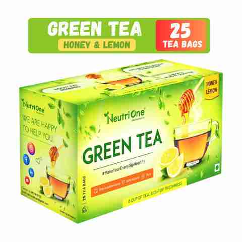 NeutriOne Honey Lemon Tea for weight loss with Premium tea leaves Honey, Lemon Green Tea Bags Box (25 Bags) - Image 3