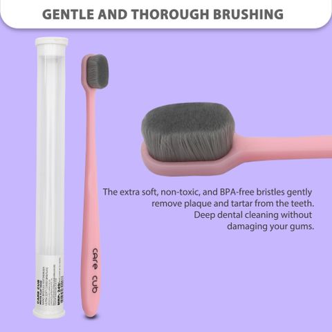 CARE CUB Green & Pink Flat Nano10000 Bristle BPA Free Effect For Sensitive Teeth Extra Soft Toothbrush (Pack of 4) - Image 6