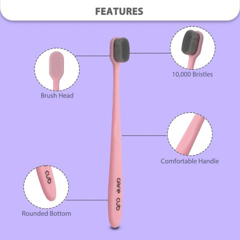 CARE CUB Green & Pink Flat Nano10000 Bristle BPA Free Effect For Sensitive Teeth Extra Soft Toothbrush (Pack of 4) - Image 8