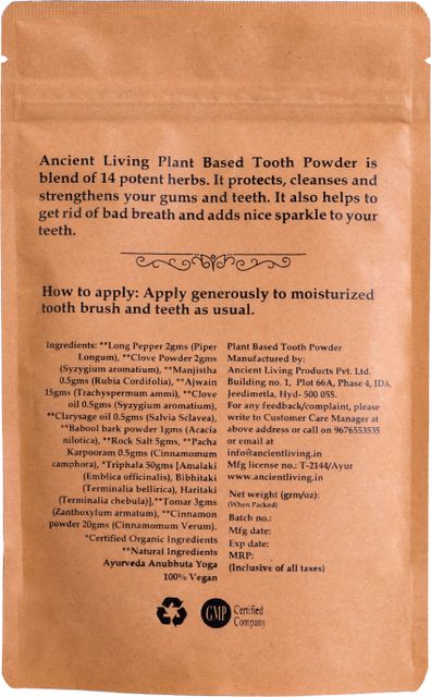 Ancient Living Organic Tooth Powder Pouch 100gm - Buy Baby Care