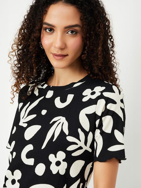 MAX Casual Regular Sleeves Printed Women Black Top - Image 7