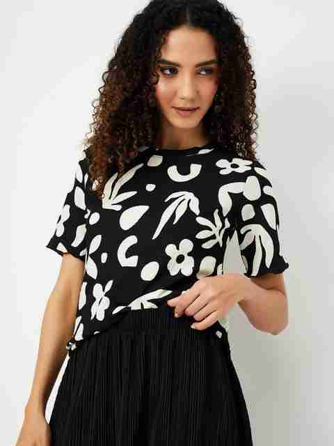 MAX Casual Regular Sleeves Printed Women Black Top - Image 5