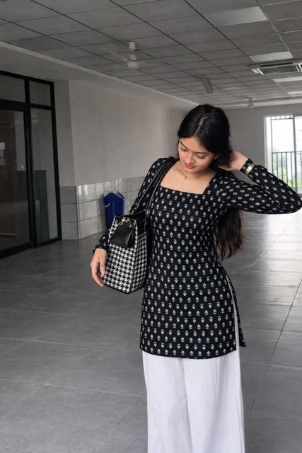 Chhapainama fashion Printed Cotton Blend Straight Kurta for Women (Black, White) - Image 5