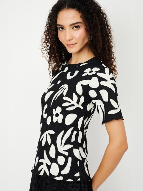 MAX Casual Regular Sleeves Printed Women Black Top - Image 6