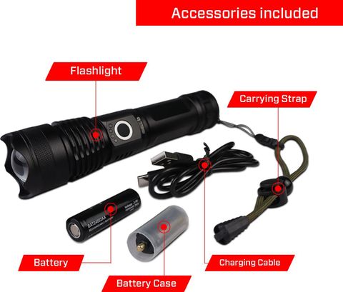 iBELL FL8360S Flashlight, 10W, Multiple Light Modes, Telescopic Zoom, Water Resistant Torch (Black, 16.5 cm, Rechargeable) - Image 6