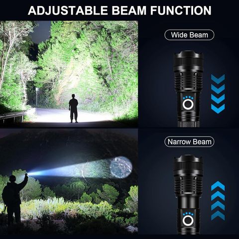CRENTILA 1000m Long Range LED Torch Light Rechargeable High Power Flashlight USB Charging Torch (Black, 16.5 cm, Rechargeable) - Image 4