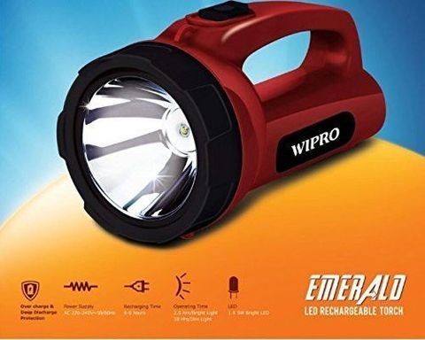 Wipro Emerald Torch Rechargeable 95mm Maroon - Image 4