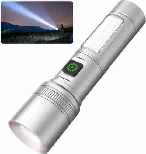 UN1QUE 1500mAh Super Bright LED Flashlight, 1000 Lumens, 6 Light Modes Torch (Silver, 14 cm, Rechargeable) - Image 5