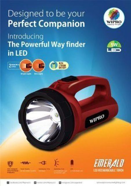 Wipro Emerald Torch Rechargeable 95mm Maroon - Image 6