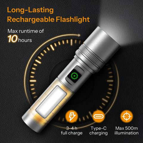 UN1QUE 1500mAh Super Bright LED Flashlight, 1000 Lumens, 6 Light Modes Torch (Silver, 14 cm, Rechargeable) - Image 8