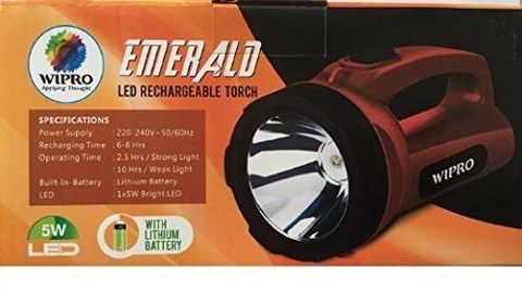 Wipro Emerald Torch Rechargeable 95mm Maroon - Image 7