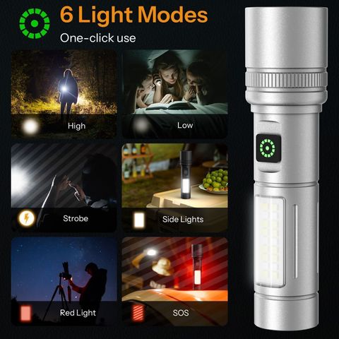 UN1QUE 1500mAh Super Bright LED Flashlight, 1000 Lumens, 6 Light Modes Torch (Silver, 14 cm, Rechargeable) - Image 7