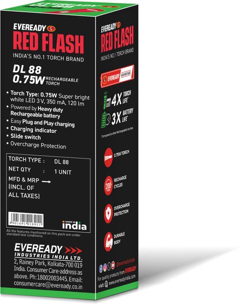 EVEREADY Red Flash DL 88 0.75W LED Torch Price in India - Buy