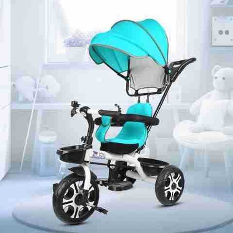 TOYSHOPPEE Kids Canopy Tricycle with Parental Push Handle, Light Blue - Image 5