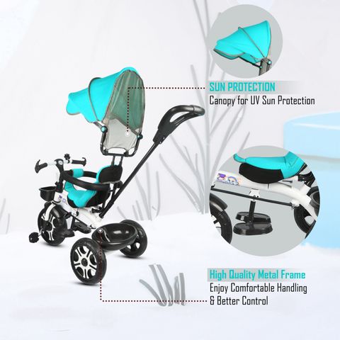 TOYSHOPPEE Kids Canopy Tricycle with Parental Push Handle, Light Blue - Image 8
