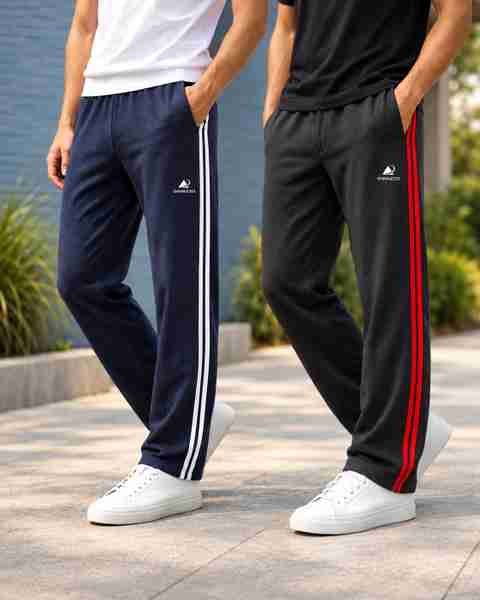 Diwazzo Pack of 2 Men Striped Light Blue, Grey Track Pants - Image 5