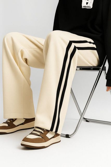 KEESUN Men Striped Beige Track Pants - Image 6