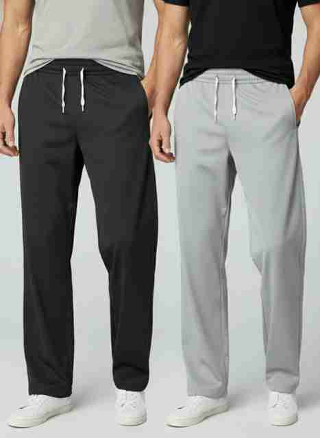 INDICLUB Pack of 2 Men Solid Black, Silver Track Pants - Image 5