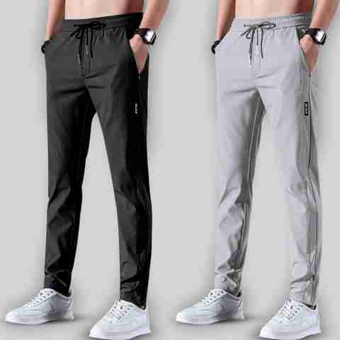 Joggers Park Pack of 2 Men Solid Black, Grey Track Pants - Image 5