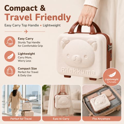maraxis Cute Bear Hard Shell Cosmetic Storage Case With Combination Lock for Women Travel Toiletry Kit (Beige, Brown) - Image 5