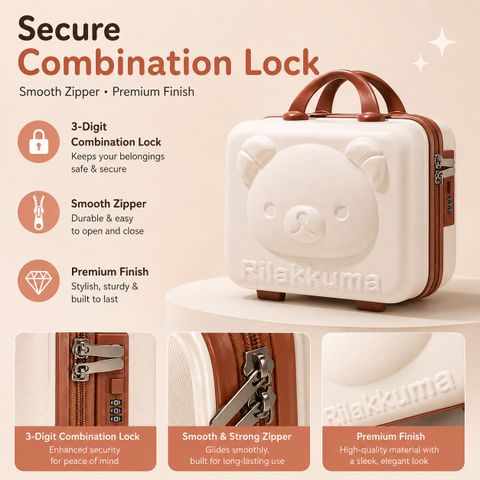 maraxis Cute Bear Hard Shell Cosmetic Storage Case With Combination Lock for Women Travel Toiletry Kit (Beige, Brown) - Image 7