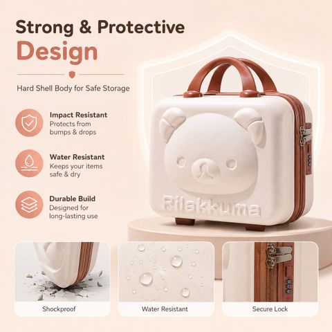 maraxis Cute Bear Hard Shell Cosmetic Storage Case With Combination Lock for Women Travel Toiletry Kit (Beige, Brown) - Image 4