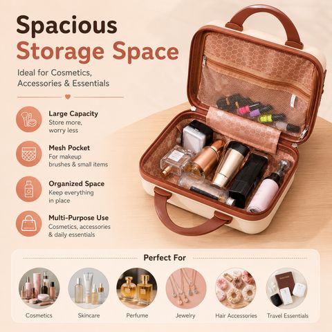 maraxis Cute Bear Hard Shell Cosmetic Storage Case With Combination Lock for Women Travel Toiletry Kit (Beige, Brown) - Image 6