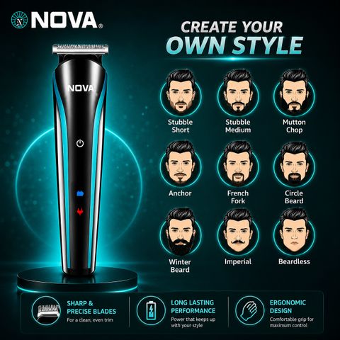 NOVA NG 1152/01 USB Trimmer, 60 min Runtime, 9 Length Settings, Black - Image 8
