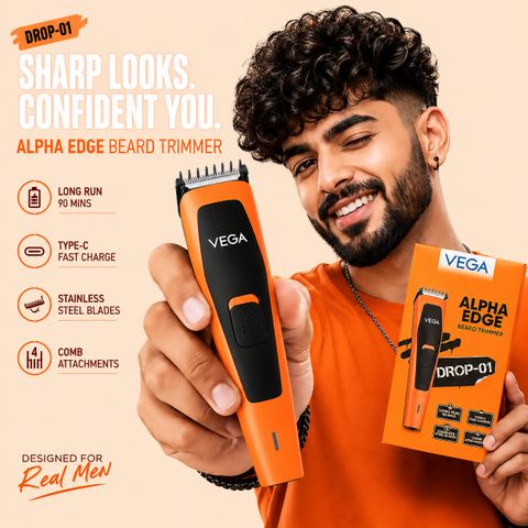 VEGA Alpha Edge Beard Groomer for Men with 4 Comb, USB C-Type Charger (VHTH-45) Trimmer 90 min Runtime 4 Length Settings (Orange) - Image 6