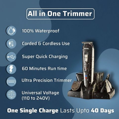NOVA NG 1151 Waterproof Trimmer, 60 Min Runtime, 18 Settings - Image 6