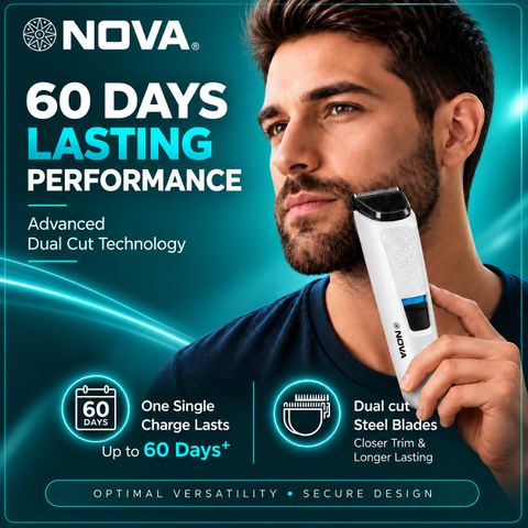 NOVA NHT 1103 W Trimmer 90 min Runtime 7 Length Settings (White) - Image 6