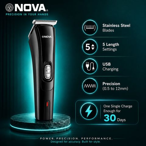 NOVA NHT 1039 USB Trimmer 45 min Runtime 5 Length Settings (Black) - Image 6