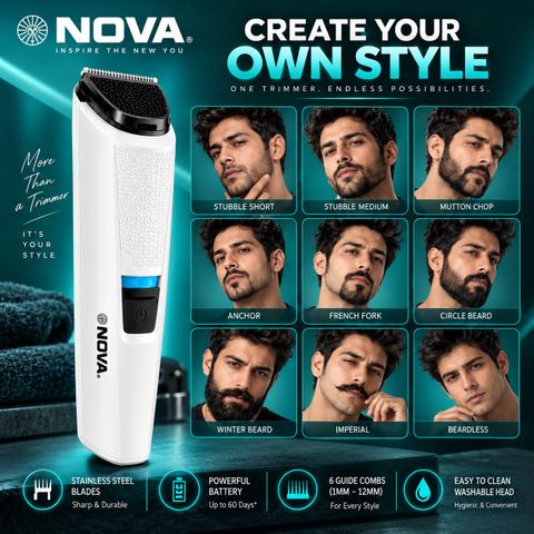 NOVA NHT 1103 W Trimmer 90 min Runtime 7 Length Settings (White) - Image 5