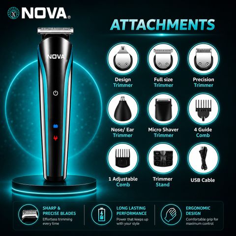 NOVA NG 1152/01 USB Trimmer, 60 min Runtime, 9 Length Settings, Black - Image 6